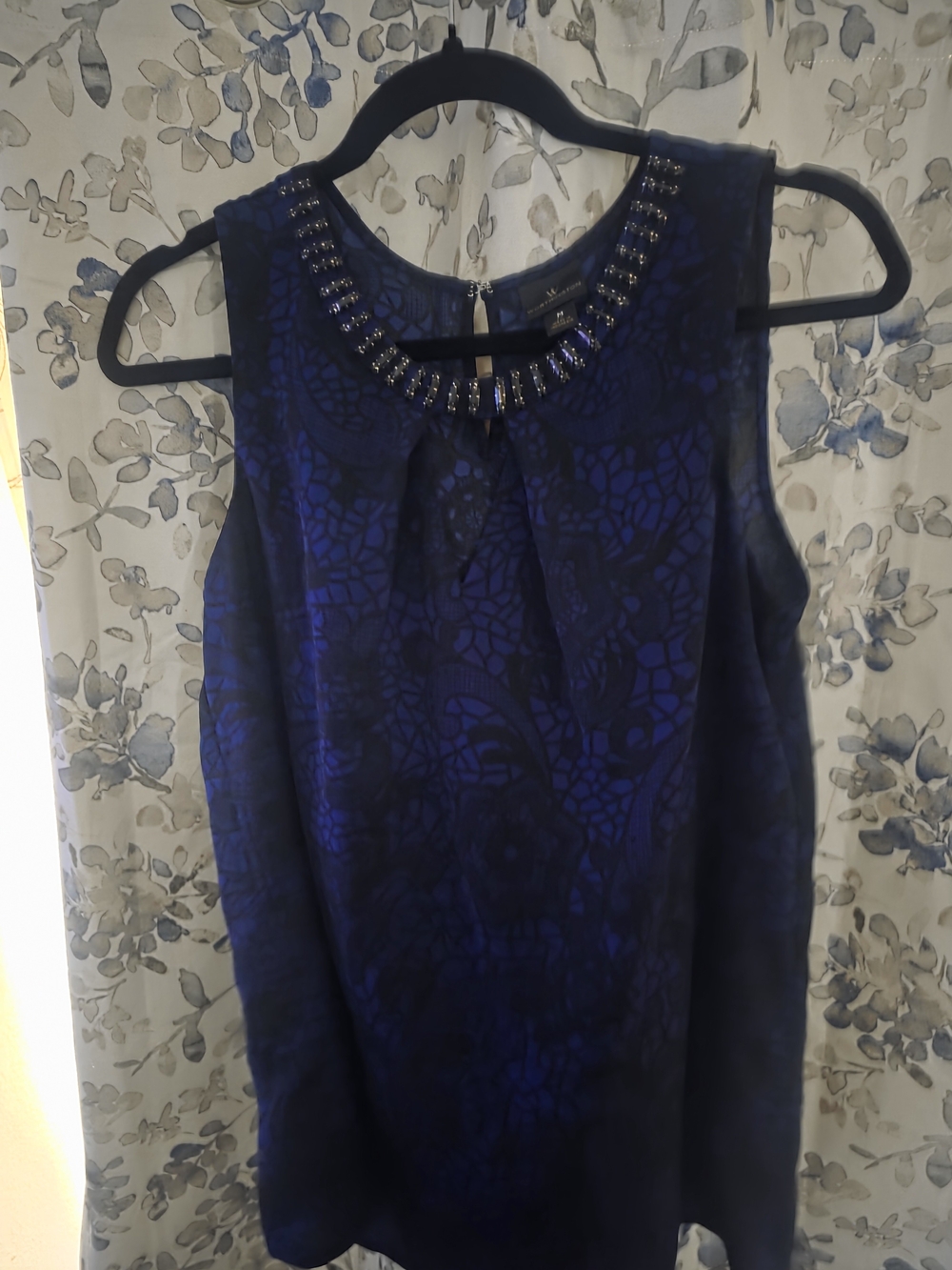 Worthington Navy Blue Beaded Neck Sleeveless Top